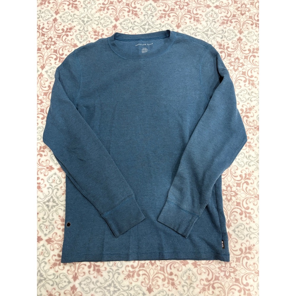 American Eagle Mens Blue Thermal Waffle Knit Long Sleeve Shirt Medium Standard F